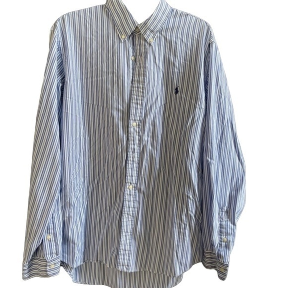 Ralph Lauren Oxford Button Down Blue Stripe Lightweight‎ Classic Preppy Size XL